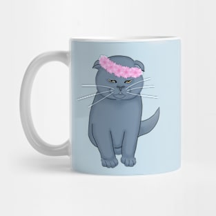 Angry cat with flowers. Mug